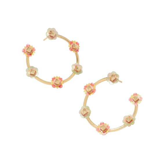 NWT! Kendra Scott Deliah Gold Open Frame Hoops in Pink Mix - Picture 3 of 6